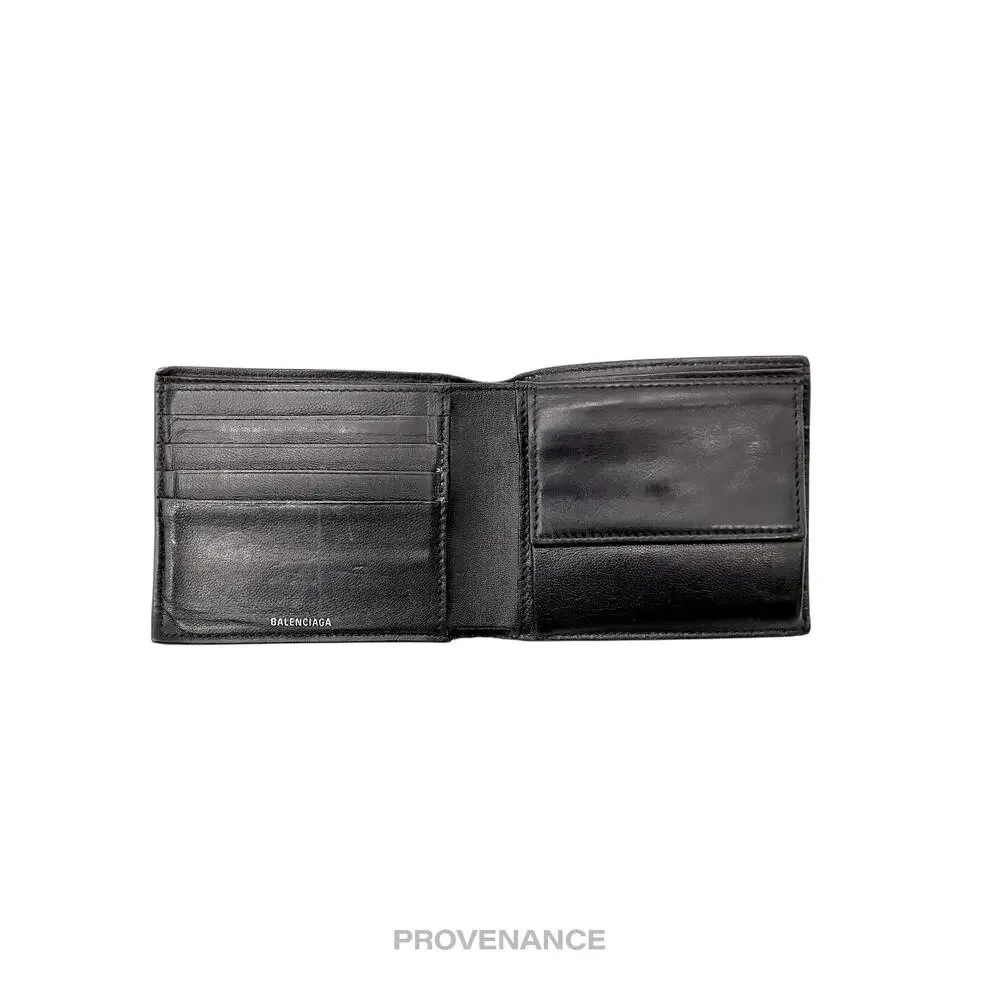 🔴 Balenciaga Logo Bifold Wallet - Black Leather